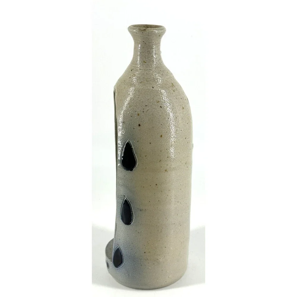 Vintage Williamsburg Pottery Salt Glazed Hand Made Candle Holder Cobalt Blue